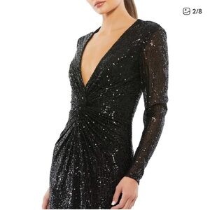 NWT Mac Duggal V Neck Long Sleeve Embellished Gown Black 4 #9525 - 26